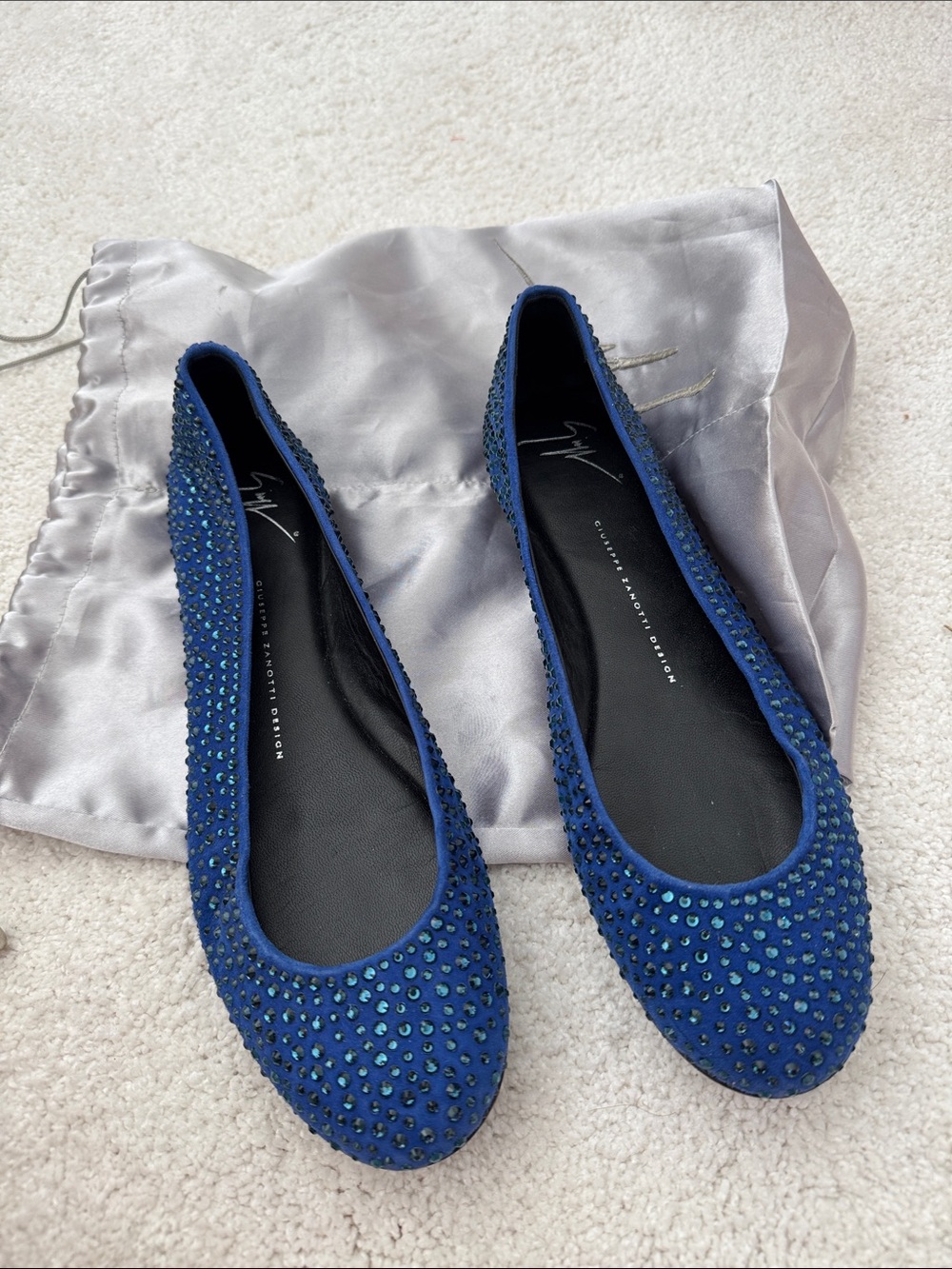 Giuseppe Zanotti Blue Crystal-Jeweled Ballet Flats